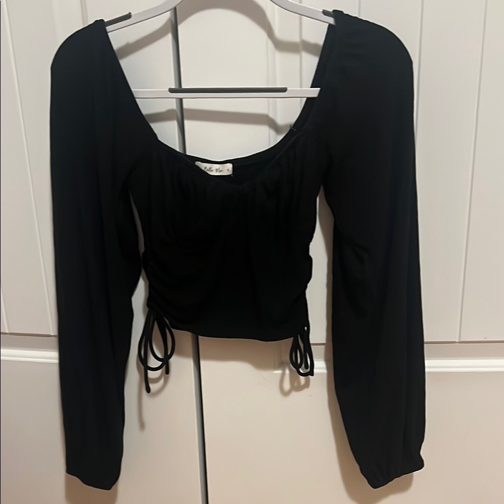 Bella Marie Black Fitted Crop Blouse with Tie Front